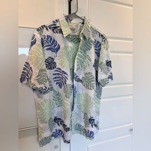 Tasso Elba Blue and Green Leaf Print Shirt